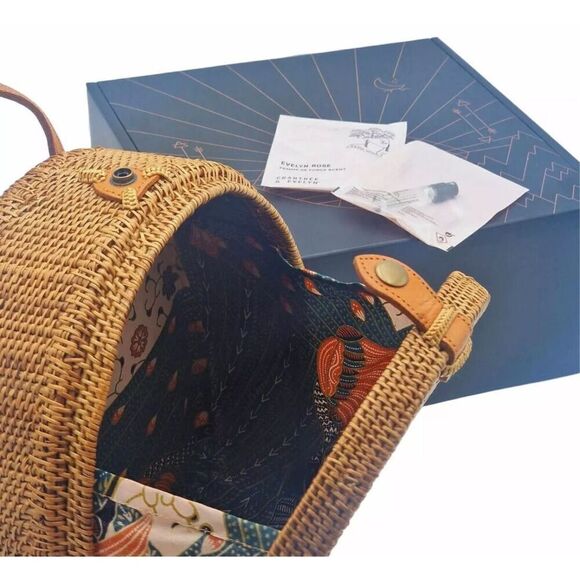 Crabtree & Evelyn wicker/wood backpack purse pocketbook’ shoulder bag purse nwt